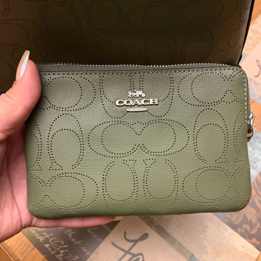 NWT olive green coach backpack with matching wristlet. Backpack is 11”x10”x4”. - Picture 8 of 10